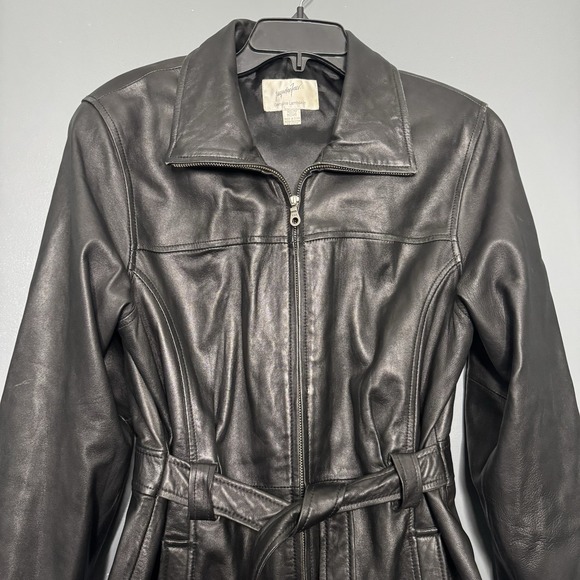 Jacqueline Ferrari Black Lambskin Leather Belted Jacket Coat Women's Medium Y2k - Picture 2 of 11
